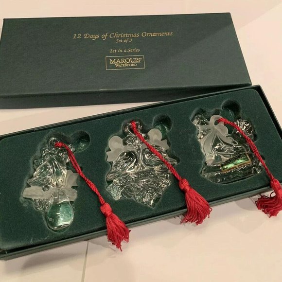 Marquis Waterford Crystal 1st In Series Set Of 3 Ornaments 12 Days Of Christmas - Picture 1 of 12